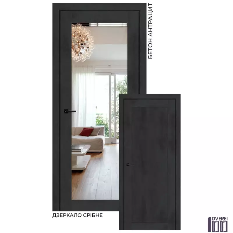 Двері міжкімнатні Stil Doors VERMONT Бетон Антрацит Дзеркало срібне/Глухе