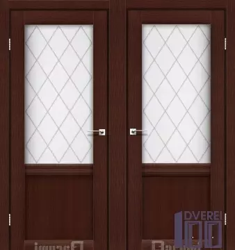 Двері міжкімнатні двостулкові ДАРУМІ Галант Венге панга (Сатин білий + ромб графіт) ПВХ EL