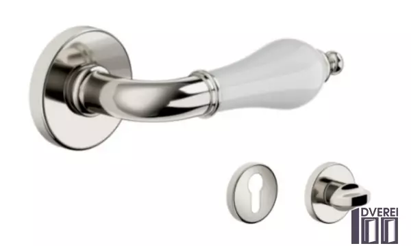 Ручка DND на розеті MONICA 467/12-ONV+P1 нікель, біла порцеляна