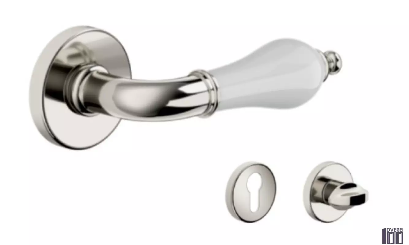 Ручка DND на розеті MONICA 467/12-ONV+P1 нікель, біла порцеляна