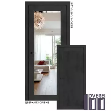 Двері міжкімнатні Stil Doors VERMONT Бетон Антрацит Дзеркало срібне/Глухе