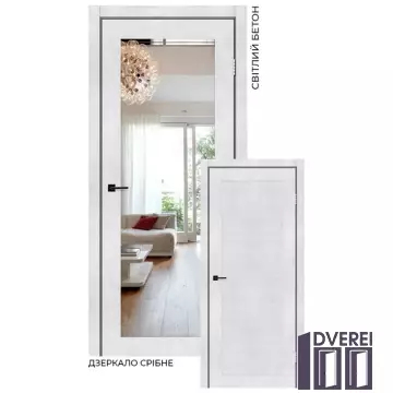 Двері міжкімнатні Stil Doors VERMONT Світлий бетон Дзеркало срібне/Глухе